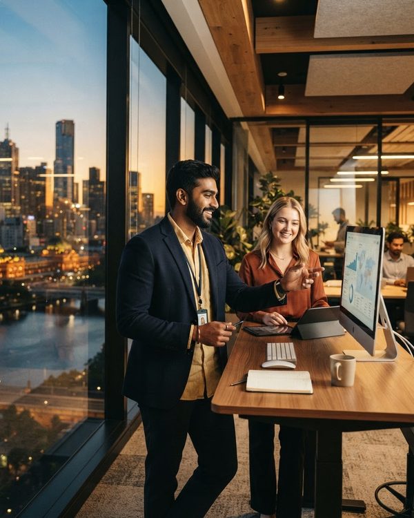 South Indian professional working in an Australian office