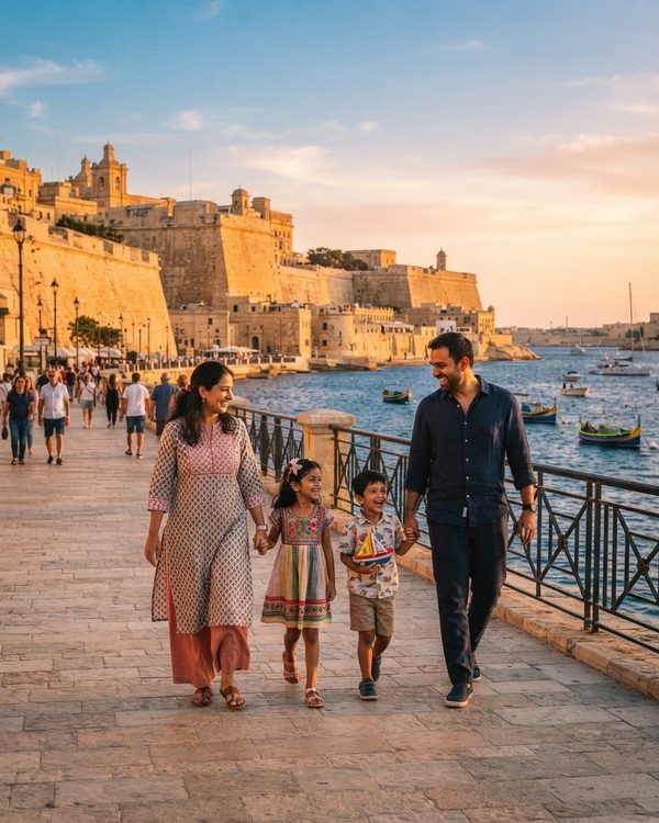 South Indian family on the Valletta seafront