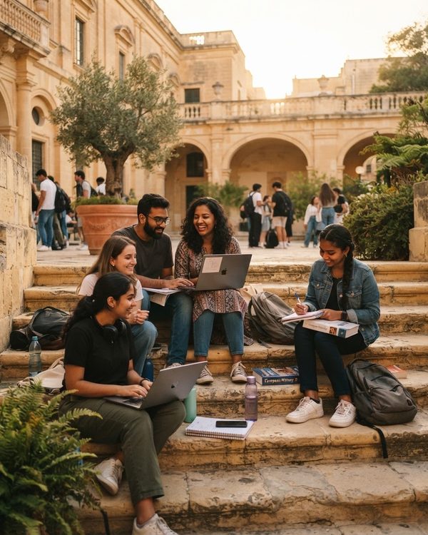 South Indian students on a Maltese campus