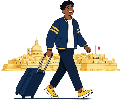 Student arriving in Malta with a suitcase